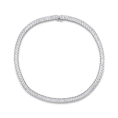 Baguette White Lab-Created Sapphire Tennis Necklace in Sterling Silver