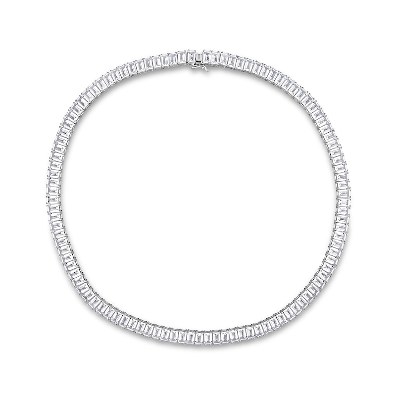 Baguette White Lab-Created Sapphire Tennis Necklace in Sterling Silver