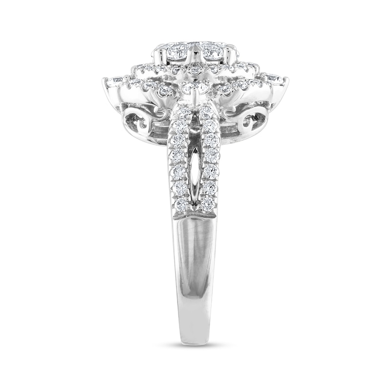 1.23 CT. T.W. Diamond Double Cushion-Shaped Frame Twist Shank Engagement Ring in 14K White Gold