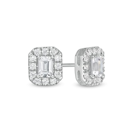 1.00 CT. T.W. Certified Emerald-Cut Lab-Grown Diamond Frame Stud Earrings in 14K White Gold (F/SI2)