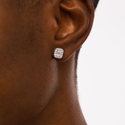1.00 CT. T.W. Certified Emerald-Cut Lab-Created Diamond Frame Stud Earrings in 14K White Gold (F/SI2)