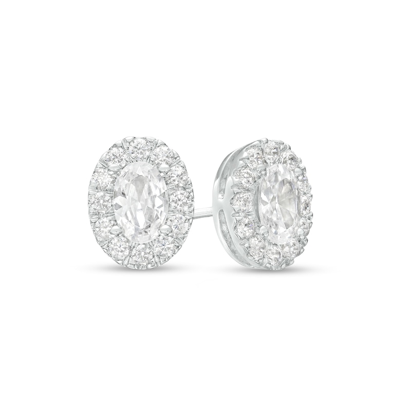 0.75 CT. T.W. Certified Canadian Oval Diamond Frame Stud Earrings in 14K White Gold (I/I2)|Peoples Jewellers