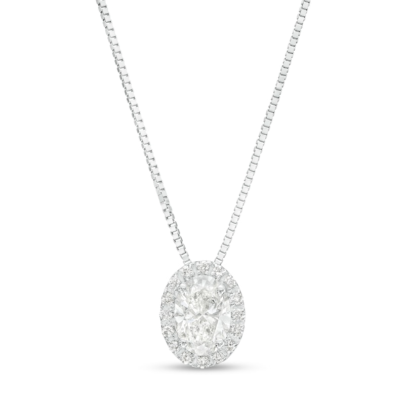 0.50 CT. T.W. Certified Canadian Oval Diamond Frame Pendant in 14K White Gold (I/I2)