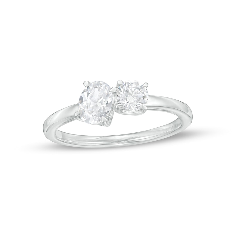 0.75 CT. T.W. Sideways Oval and Round Diamond Duo Engagement Ring in 14K White Gold