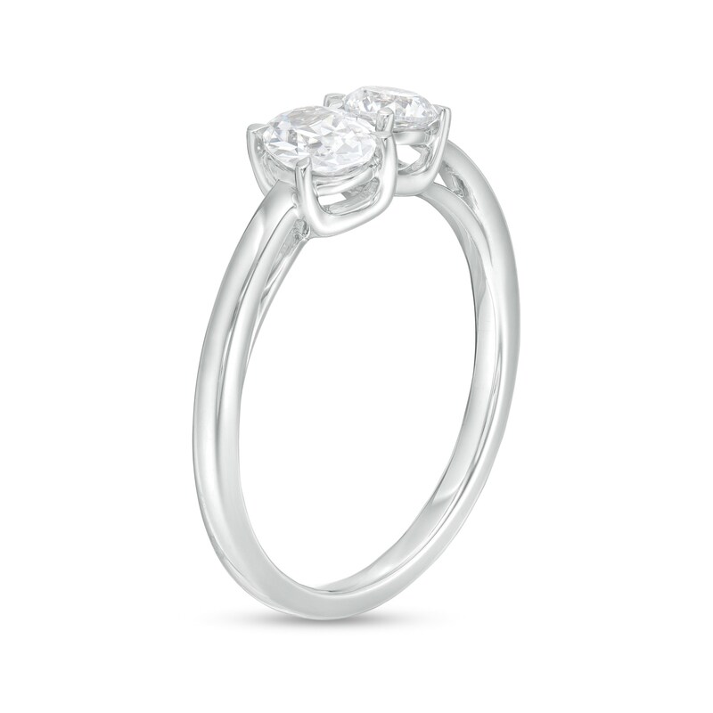 0.75 CT. T.W. Sideways Oval and Round Diamond Duo Engagement Ring in 14K White Gold