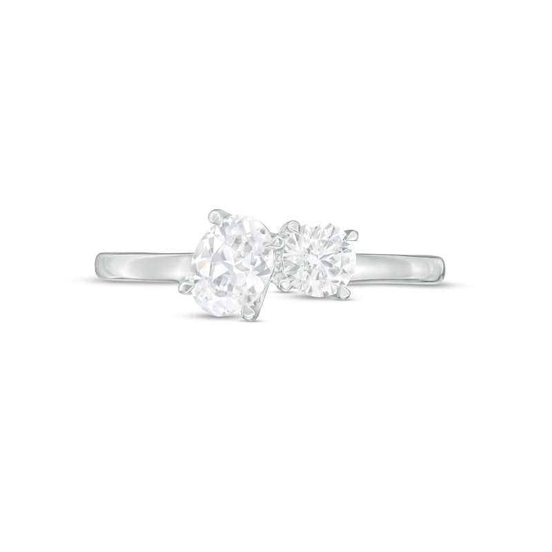 0.75 CT. T.W. Sideways Oval and Round Diamond Duo Engagement Ring in 14K White Gold