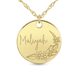 Birth Flower 20.0mm Round Disc Pendant (1 Line and Flower)