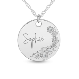 Diamond Accent Birth Flower 20.0mm Round Disc Pendant (1 Line and Flower)