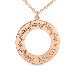Birth Flower 25.0mm Circle Disc Pendant (1 Line and Flower)