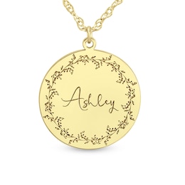 Birth Flower 22.0mm Round Disc Pendant (1 Line and Flower)