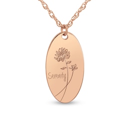 Birth Flower Oval Disc Pendant (1 Line and Flower)
