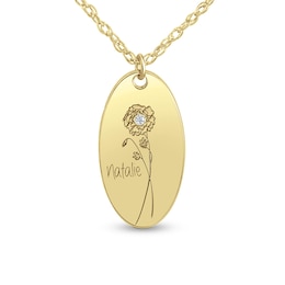 Diamond Accent Birth Flower Oval Disc Pendant (1 Line and Flower)