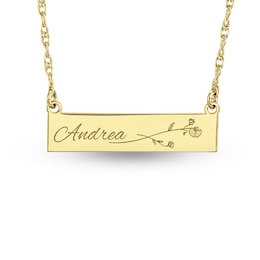Birth Flower Sideways Bar Necklace (1 Line and Flower)