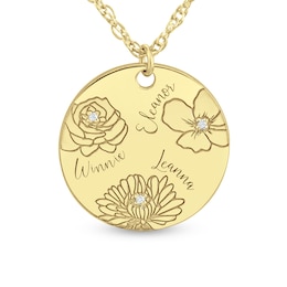 Diamond Accent Birth Flower 20.0mm Round Disc Pendant (1-3 Lines and Flowers)
