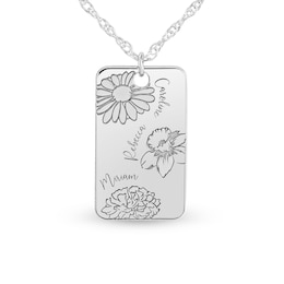 Birth Flower Rectangle Disc Pendant (1-3 Lines and Flowers)