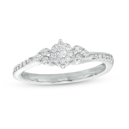 0.20 CT. T.W. Multi-Diamond Tri-Sides Hearts Promise Ring in 10K White Gold