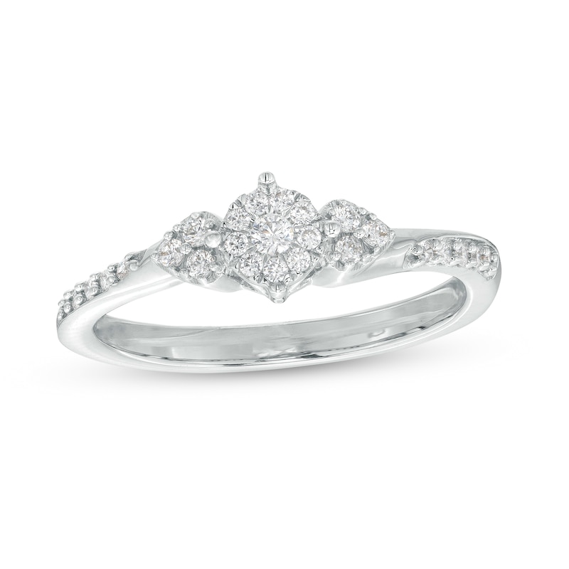 0.20 CT. T.W. Multi-Diamond Tri-Sides Hearts Promise Ring in 10K White Gold