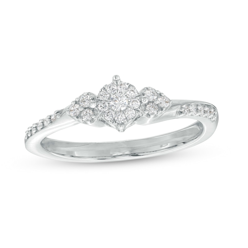 0.20 CT. T.W. Multi-Diamond Tri-Sides Hearts Promise Ring in 10K Gold