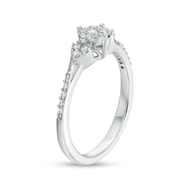 0.20 CT. T.W. Multi-Diamond Tri-Sides Hearts Promise Ring in 10K White Gold