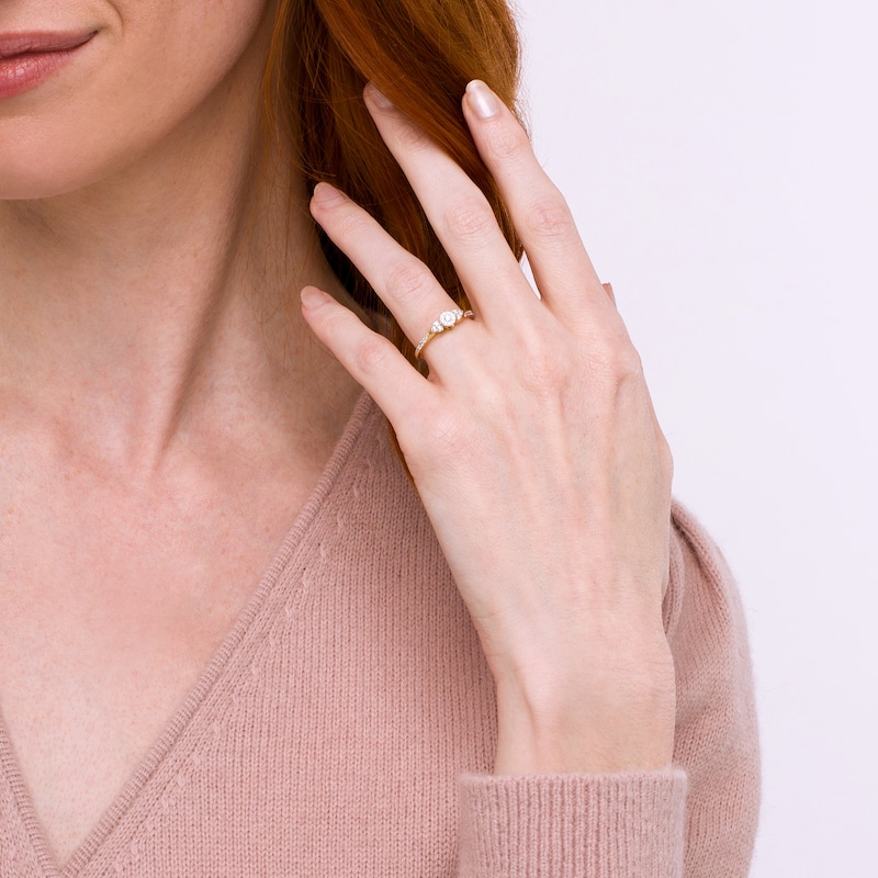Main Image 2 of 0.20 CT. T.W. Multi-Diamond Tri-Sides Hearts Promise Ring in 10K Gold