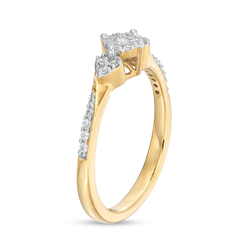Main Image 3 of 0.20 CT. T.W. Multi-Diamond Tri-Sides Hearts Promise Ring in 10K Gold