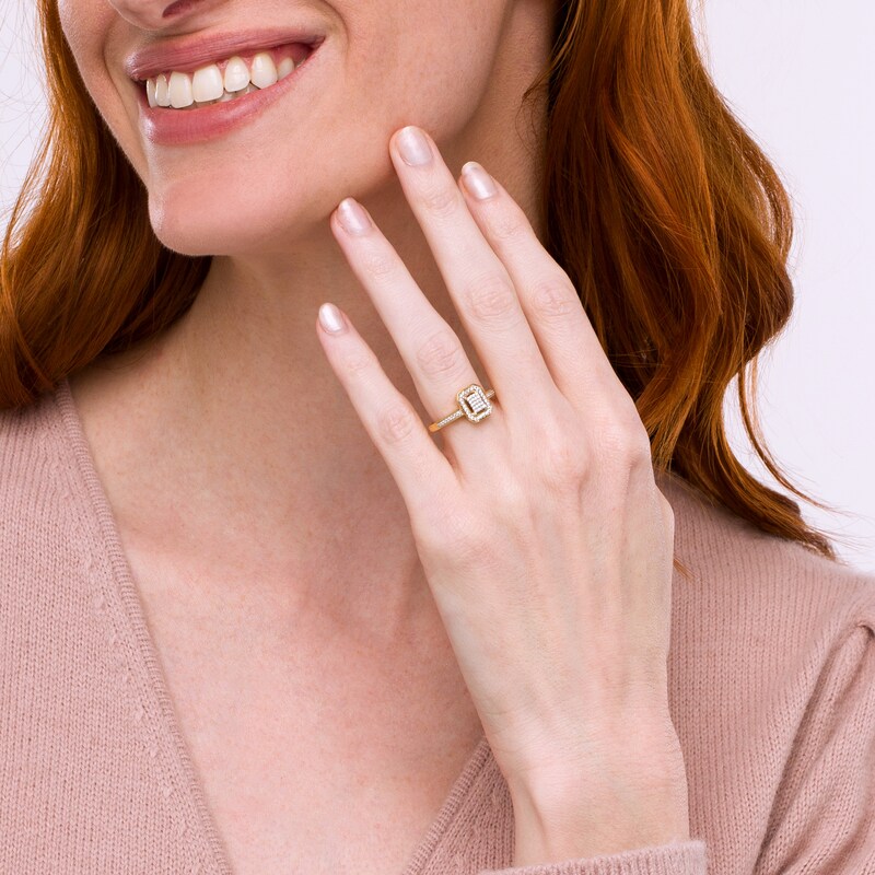 Main Image 2 of 0.15 CT. T.W. Emerald-Shaped Multi-Diamond Octagonal Frame Promise Ring in 10K Gold