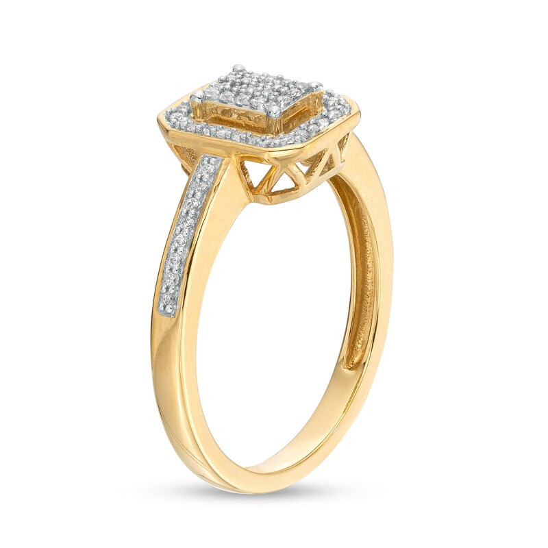 Main Image 3 of 0.15 CT. T.W. Emerald-Shaped Multi-Diamond Octagonal Frame Promise Ring in 10K Gold