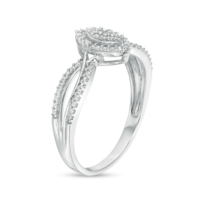 0.07 CT. T.W. Marquise-Shaped Multi-Diamond Frame Twisted Split Shank Promise Ring in 10K White Gold