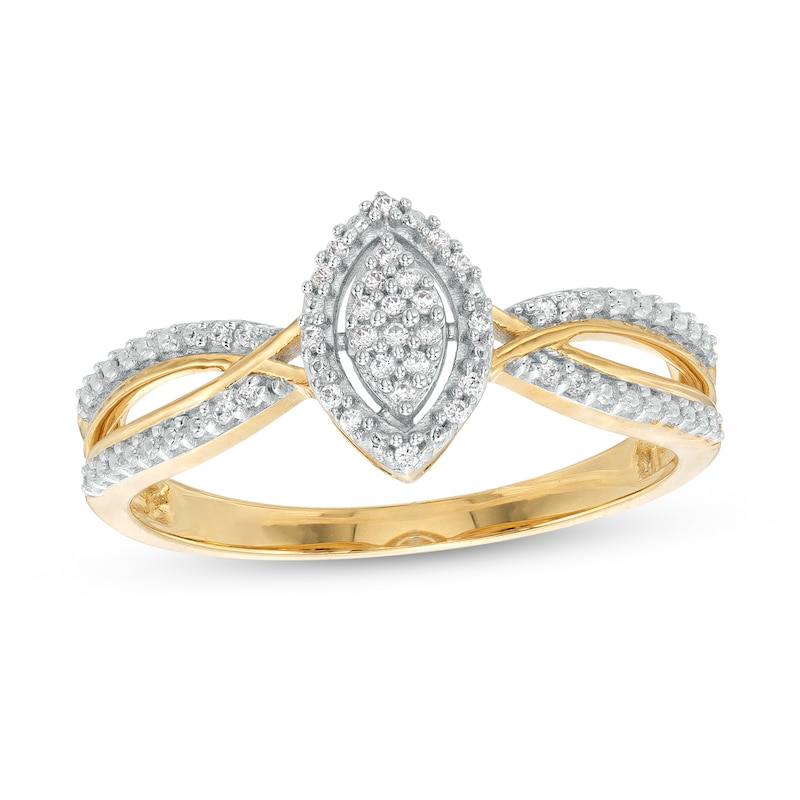 0.07 CT. T.W. Marquise-Shaped Multi-Diamond Frame Twisted Split Shank Promise Ring in 10K Gold