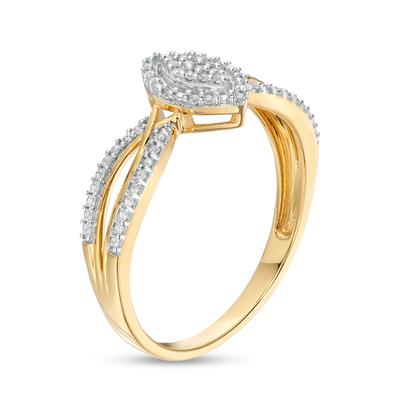 Main Image 3 of 0.07 CT. T.W. Marquise-Shaped Multi-Diamond Frame Twisted Split Shank Promise Ring in 10K Gold