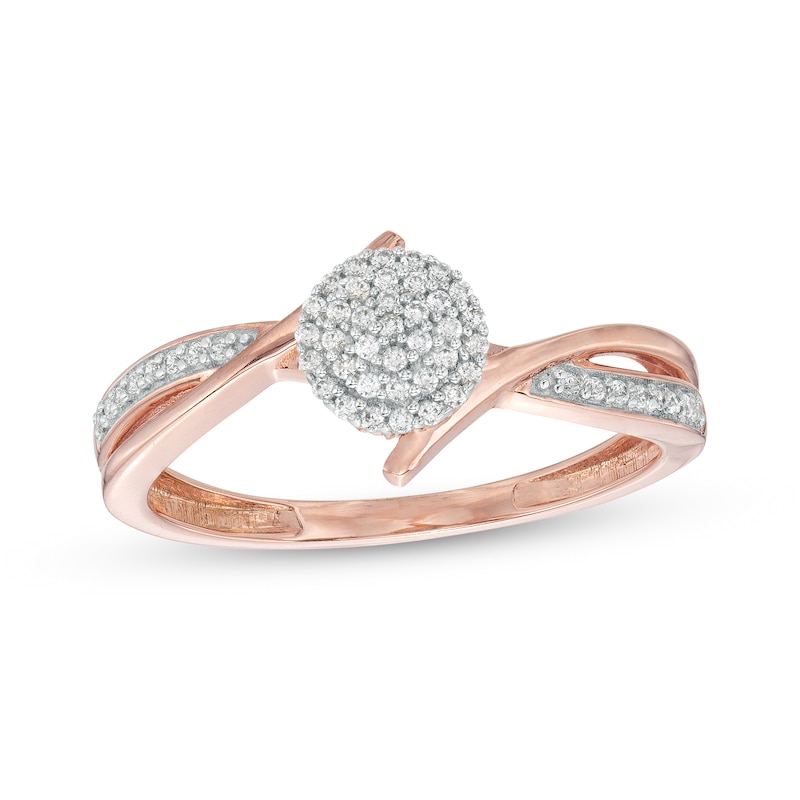 Main Image 1 of 0.15 CT. T.W. Multi-Diamond Bypass Crossover Split Shank Promise Ring in 10K Rose Gold