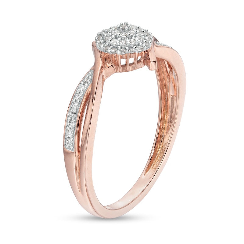 Main Image 3 of 0.15 CT. T.W. Multi-Diamond Bypass Crossover Split Shank Promise Ring in 10K Rose Gold