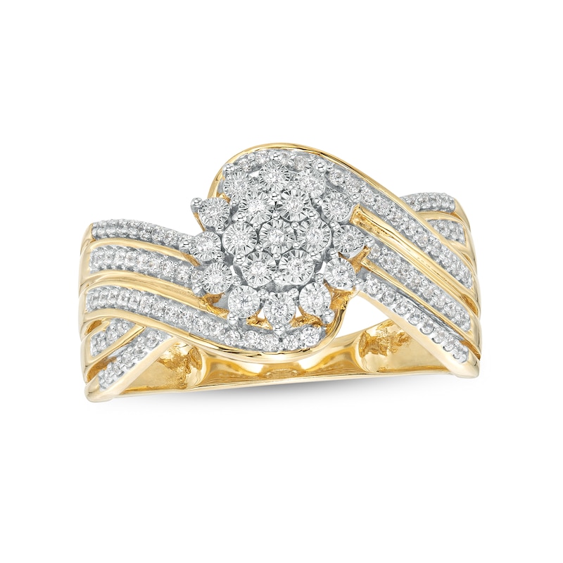 0.25 CT. T.W. Multi-Diamond Flower Bypass Multi-Row Split Shank Ring in 10K Gold
