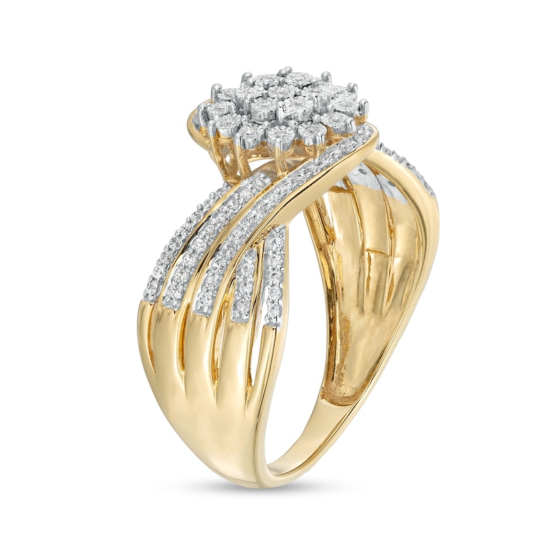 0.25 CT. T.W. Multi-Diamond Flower Bypass Multi-Row Split Shank Ring in 10K Gold