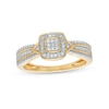 Thumbnail Image 1 of 0.08 CT. T.W. Cushion-Shaped Multi-Diamond Beaded Frame Chevron Side Accent Triple Row Promise Ring in 10K Gold