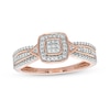 Thumbnail Image 0 of 0.08 CT. T.W. Cushion-Shaped Multi-Diamond Beaded Frame Chevron Side Accent Triple Row Promise Ring in 10K Rose Gold