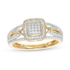 Thumbnail Image 1 of 0.12 CT. T.W. Cushion-Shaped Multi-Diamond Beaded Frame Multi-Row Twisted Split Shank Promise Ring in 10K Gold