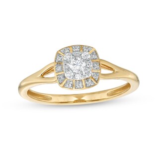 0.20 CT. T.W. Cushion-Shaped Multi-Diamond Frame Split Shank Promise Ring in 10K Gold