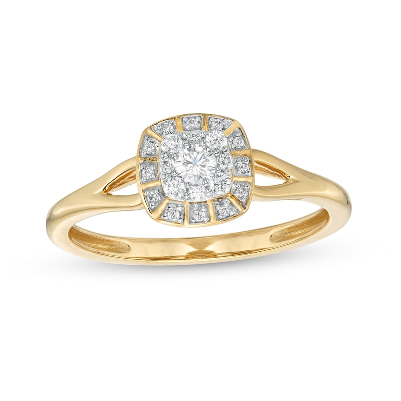 0.20 CT. T.W. Cushion-Shaped Multi-Diamond Frame Split Shank Promise Ring in 10K Gold