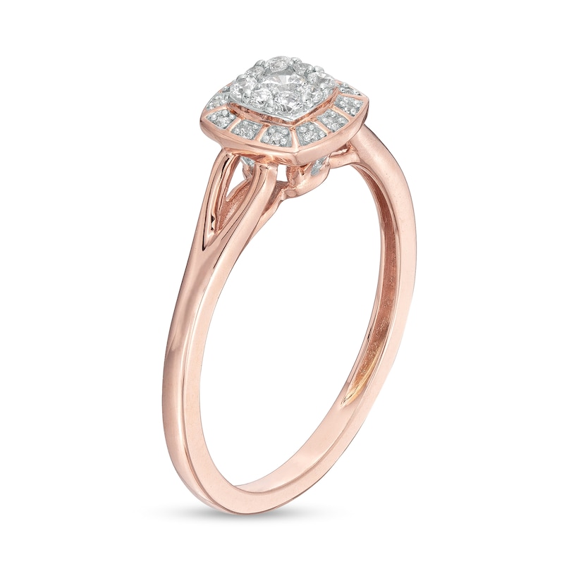 Main Image 3 of 0.20 CT. T.W. Cushion-Shaped Multi-Diamond Frame Split Shank Promise Ring in 10K Rose Gold