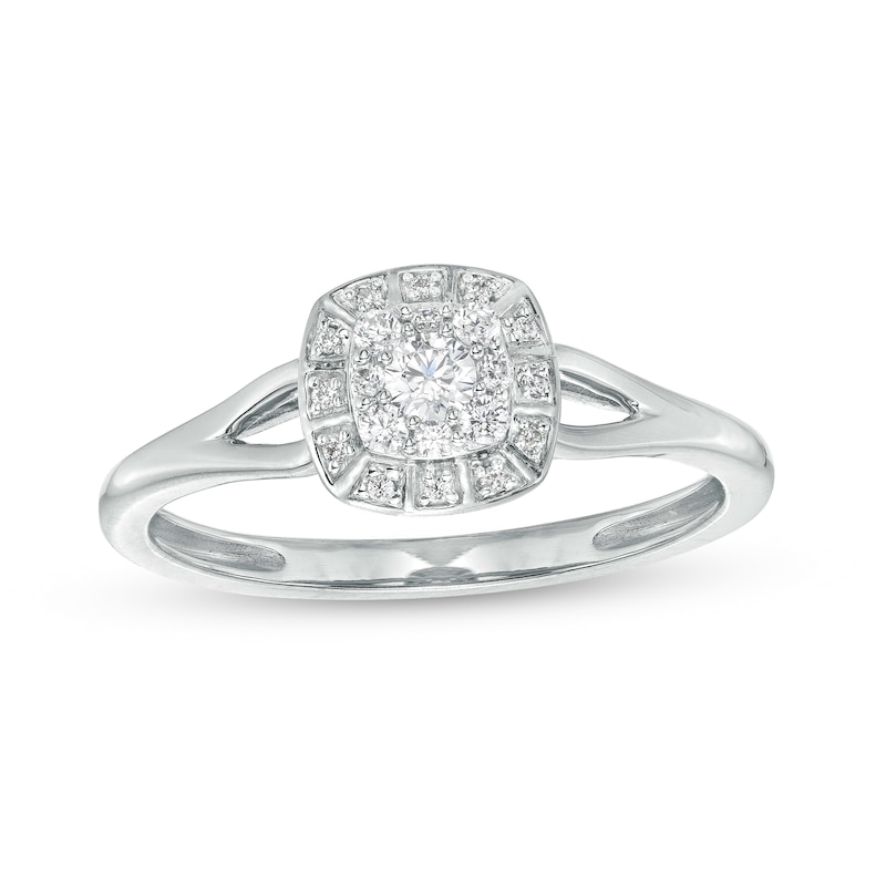 0.20 CT. T.W. Cushion-Shaped Multi-Diamond Frame Split Shank Promise Ring in 10K White Gold