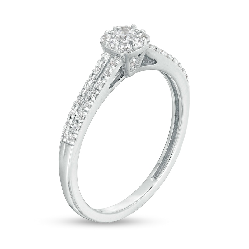 Main Image 3 of 0.25 CT. T.W. Cushion-Shaped Multi-Diamond Dainty Split Shank Promise Ring in 10K White Gold