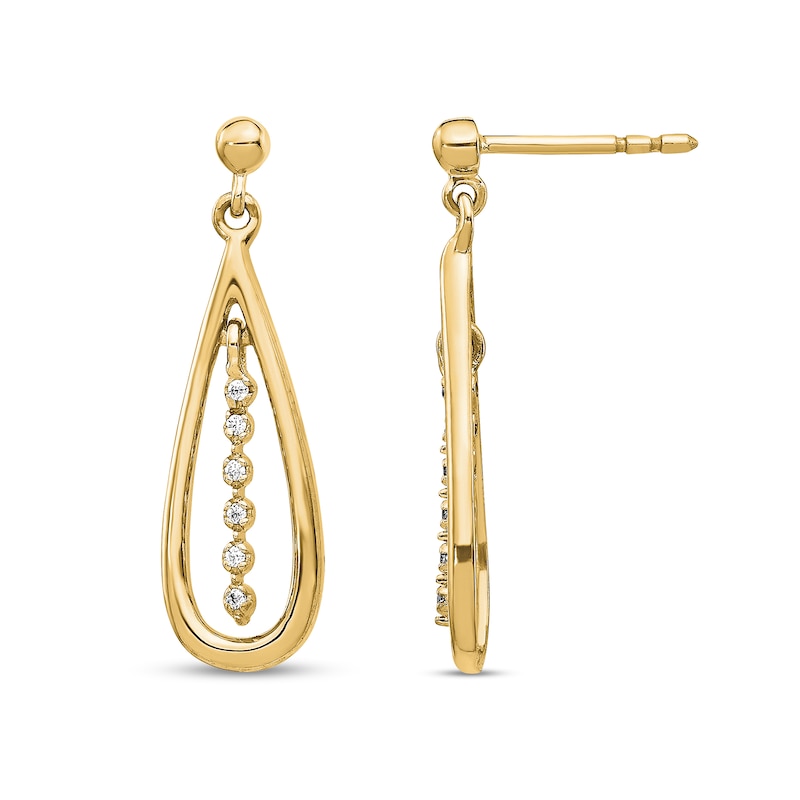 0.04 CT. T.W. Diamond Seven Stone Linear Dangle Teardrop Earrings in 14K Gold|Peoples Jewellers
