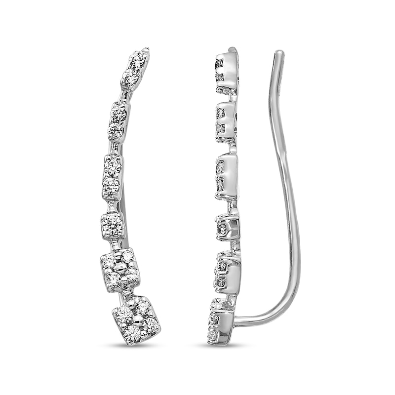 Main Image 1 of 0.13 CT. T.W. Journey Diamond Curved Crawler Earrings in 14K White Gold