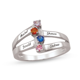 Mother's Gemstone Engravable Linear Split Shank Ring (2-4 Stones and Lines)