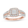 Thumbnail Image 1 of 0.12 CT. T.W. Cushion-Shaped Multi-Diamond Beaded Frame Multi-Row Twisted Split Shank Promise Ring in 10K Rose Gold