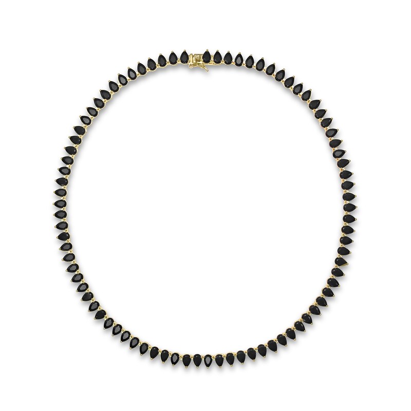 Pear-Shaped Black Lab-Created Spinel Tennis Necklace in Sterling Silver with Yellow Rhodium