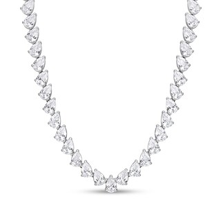 Pear-Shaped White Lab-Created Sapphire Tennis Necklace in Sterling Silver