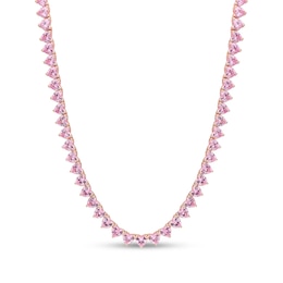 4.0mm Heart-Shaped Pink Lab-Created Sapphire Tennis Necklace in Sterling Silver with Rose Rhodium