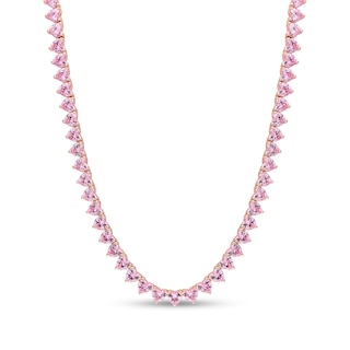 4.0mm Heart-Shaped Pink Lab-Created Sapphire Tennis Necklace in Sterling Silver with Rose Rhodium